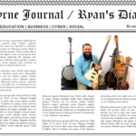 Featured image for Byrne Journal / Ryan's Diary on RyanByrne.com depicting a newspaper mockup with photo of Ryan Byrne surrounded by musical instruments.
